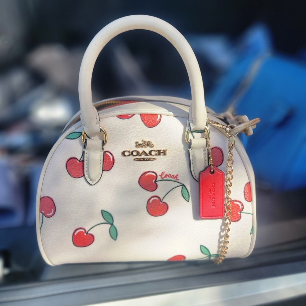 Coach White Satchel with Red Cherry Pattern